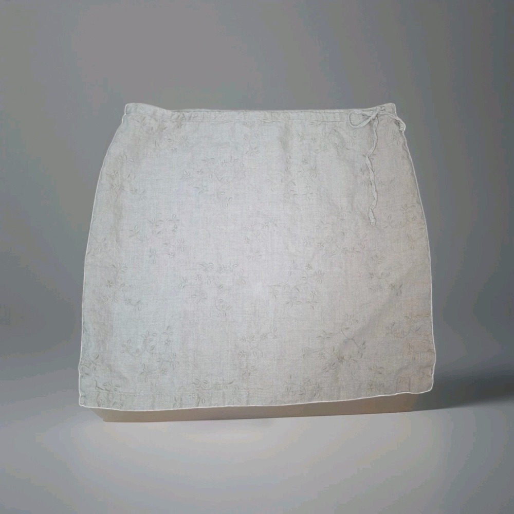 St. John's Bay Womens L Beige Floral Embroidered Drawstring Linen Mini Skirt
